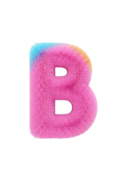 Fuzzy pink letter b with colorful gradient texture