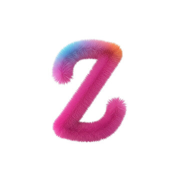Fuzzy pink letter z with a rainbow gradient effect