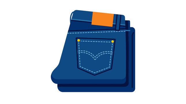 Folded Denim Jeans. Flat vector blue trousers ideal for fashion retail and apparel icons.
