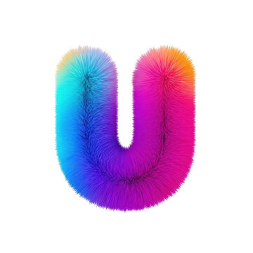 Colorful fluffy letter u with soft fur texture