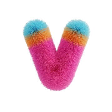 Fuzzy letter v made of soft colorful plush material
