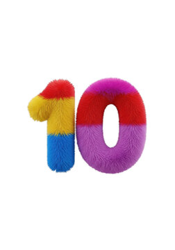 Colorful fluffy number ten made of soft pom pom texture