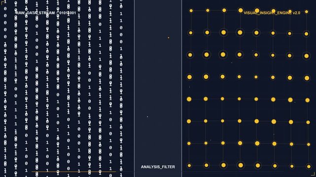 Digital Binary Code Data Transformation into Abstract Graphic Nodes