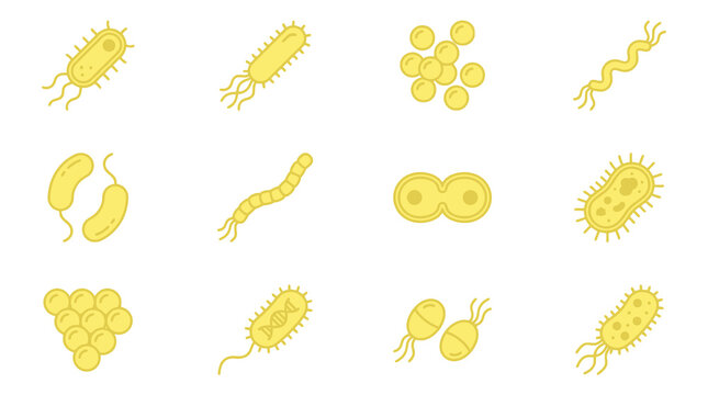 Creative of Diverse Microorganism Shapes in Bright Yellow and Simple Line Art Style with high quality professional line art symbols for modern creative design and digital branding projects