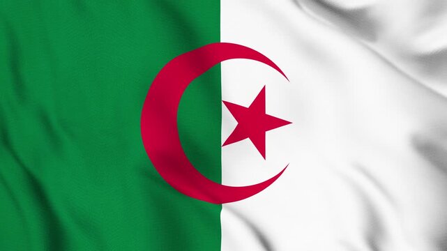 Algeria National Flag Waving in Wind with Realistic Fabric Texture, Seamless Loop Animation 4K