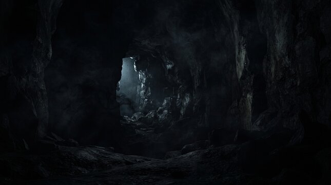 dark spooky cave interior with light at the entrance creepy mystery cavern background