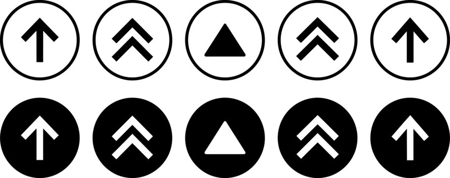 Upward arrow circle button vector icon set for web navigation user interface scroll up and upload symbol