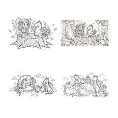 Obraz premium Vintage Fairytale Floral Decorative Elements Collection with Wild Horse Illustration Vector Sketch Cartoon Coloring Book Design Set for Creative Art and Ornament ProjectsVintage Fairytale Floral Decor
