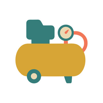 Flat design air compressor icon, compact industrial equipment with gauge