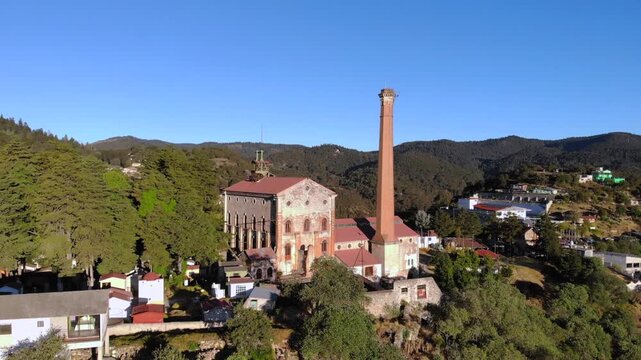 Aerial Drone Shot of Silver Mine in Real Del Monte, Hidalgo, Mexico. Magic City near the Pachuca city at sunrise