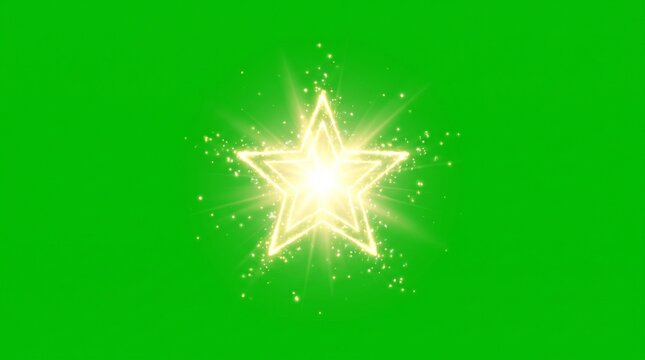Estrella brillante con destellos sobre fondo verde chroma key.  ideal para efectos visuales, composici&oacute;n digital, transiciones y proyectos de edici&oacute;n de v&iacute;deo.