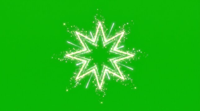 Estrella brillante con destellos sobre fondo verde chroma key.  ideal para efectos visuales, composici&oacute;n digital, transiciones y proyectos de edici&oacute;n de v&iacute;deo.