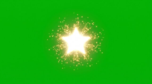 Estrella brillante con destellos sobre fondo verde chroma key.  ideal para efectos visuales, composici&oacute;n digital, transiciones y proyectos de edici&oacute;n de v&iacute;deo.