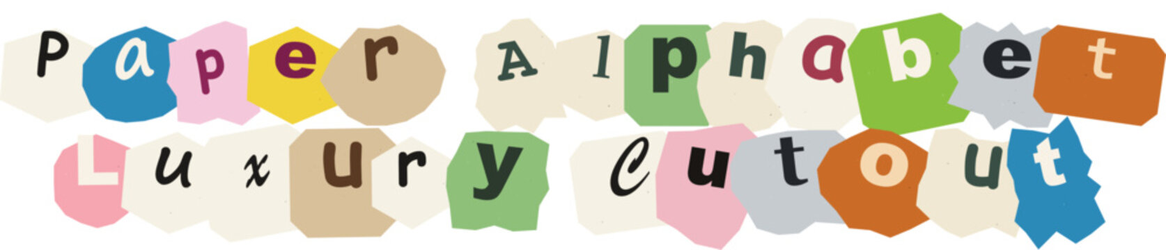 Creative paper cutout alphabet letters and typography design elements on white background