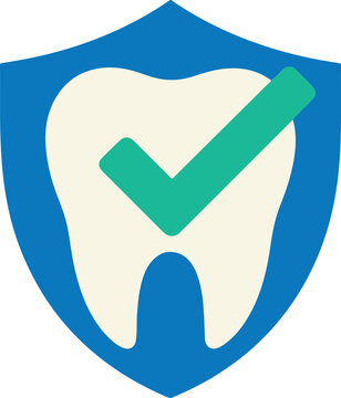 vector illustration of shield tooth with check mark on white background