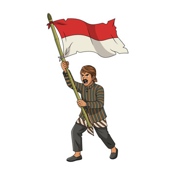 Indonesian Freedom Fighter Holding Red and White Flag