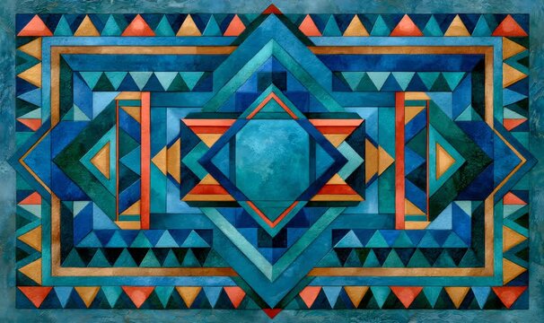Seamless looping animation of a tribal geometric pattern. Intricate shapes and vibrant colors creating a mesmerizing symmetrical background