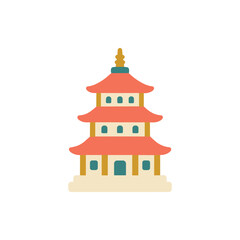 Naklejka premium Traditional Asian Pagoda Temple Building, Flat Design Illustration