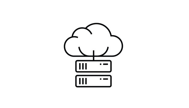 Simple line icon of virtual cloud database server representing network storage, online backup, and hosting services.