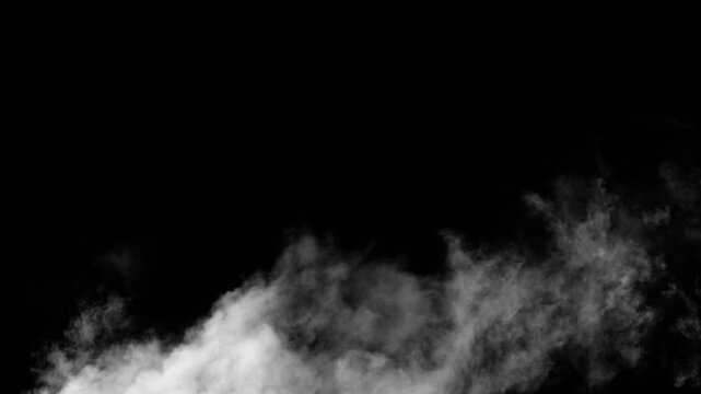 Abstract white smoke in slow motion. Smoke, Cloud of cold fog in light spot background. Light, white, fog, cloud, black background, 4k, ice smoke cloud. Floating fog. 3d SMOKE MODEL	