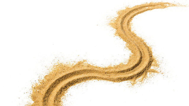 Wavy line of brown fine sand grains with particles granular background material scattered abstract composition resource particulate as cut out PNG