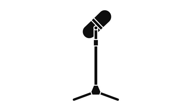 Black silhouette icon of a professional studio microphone on a tripod stand representing podcast, recording, and media.