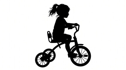 Black Silhouette of a Little Girl Riding a Tricycle