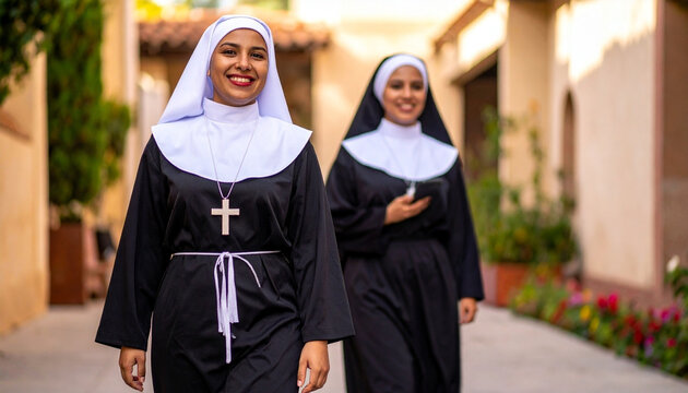 Nuns are heading to the monastery. Religious life of nuns.