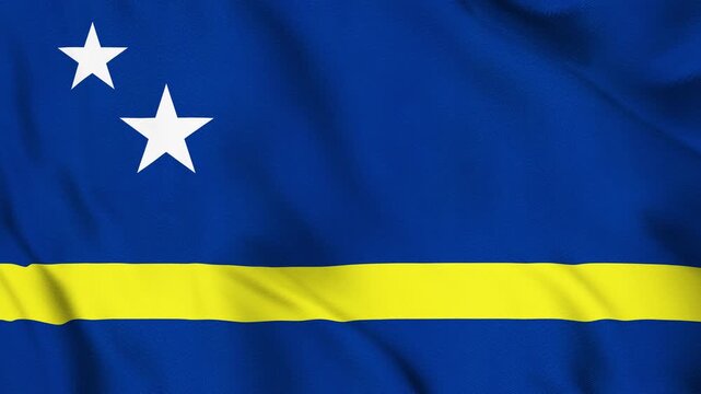 Cura&ccedil;ao National Flag Waving in Wind with Realistic Fabric Texture, Seamless Loop Animation 4K