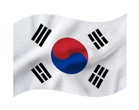 Waving flag of South Korea on transparent background. South Korea national fabric banner with detailed texture