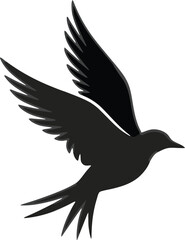 Obraz premium Silhouette of a black bird in flight, wings spread wide, isolated on white background, flying