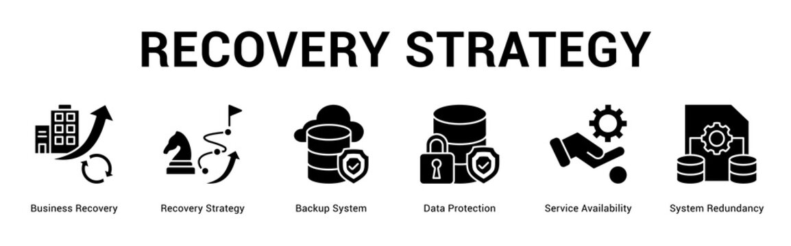 Recovery Strategy web banner icon concept,  with Business Recovery, Recovery Strategy, Backup System, Data Protection, Service Availability, System.