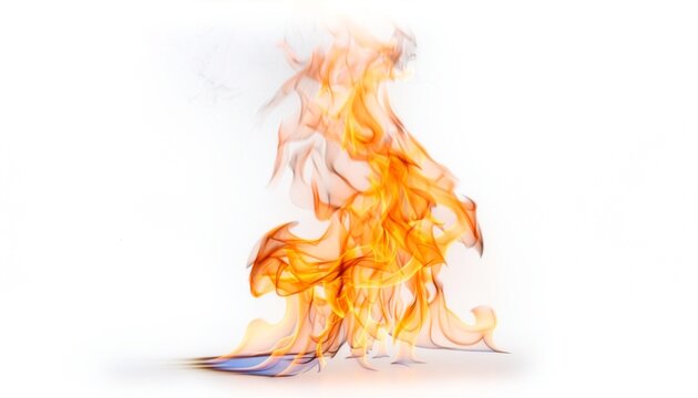 Bright orange fire flames burning and rising isolated on a plain white background