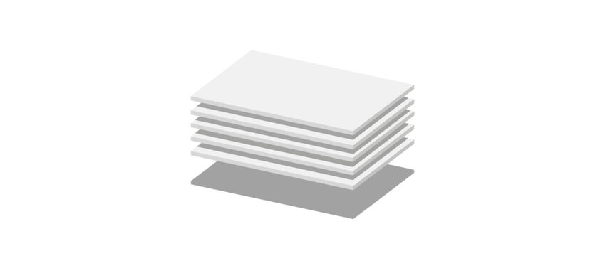 Stack of White Paper Sheets, Isometric View, Minimalist Design