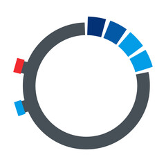 Fototapeta premium Minimalist stopwatch icon with a partial ring of squares representing a countdown, presented in a clean flat design style on a white background. Time management concept