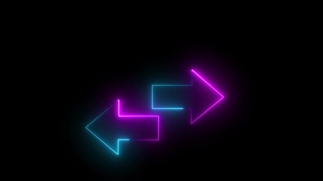 abstract glowing neon line double cyan and pink purple color arrow icon motion on dark background.Motion graphics of concept animation