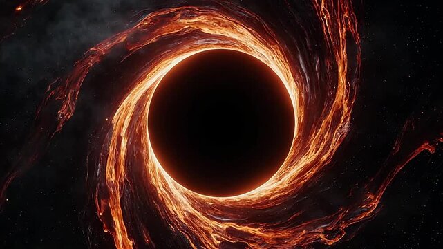 A massive black hole sits at the center of a glowing orange accretion disk in space.