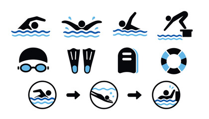 Collection of swimming and diving icons in flat design. © penguasa