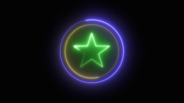 Glowing star vectors center a green neon icon inside blue and yellow circular target frames. Cyberpunk terminal console dashboard modules optimize graphic layouts using this glowing star asset.