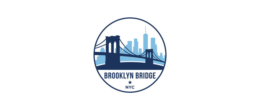 Brooklyn Bridge NYC Skyline Landmark Icon Circle Logo Vector Graphic