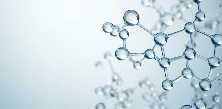 Intricate 3D rendering of molecular structure model with clear spheres and connecting bonds molecule chemistry structure research scientific laboratory connections medicine particles