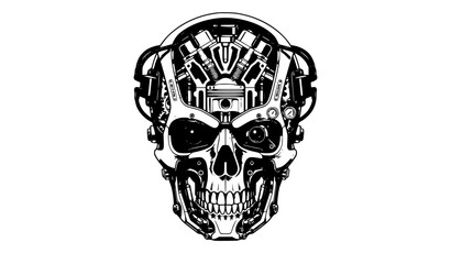 Fototapeta premium Mechanical Skull with Piston Brain and Spark Plug Concept Illustration