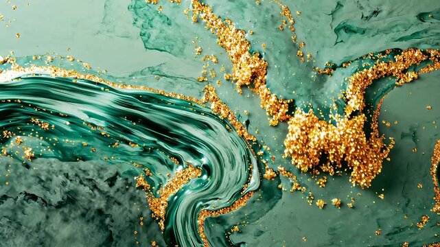 Abstract swirling teal and gold patterns