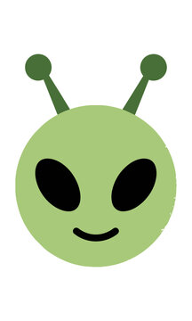 Minimalist icon of a cute alien character with large eyes and antennae on a plain white background, simple mascot design