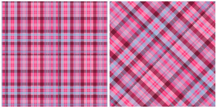 A pink and purple patterned fabric, a tartan pattern for fashion design, a Scottish pattern