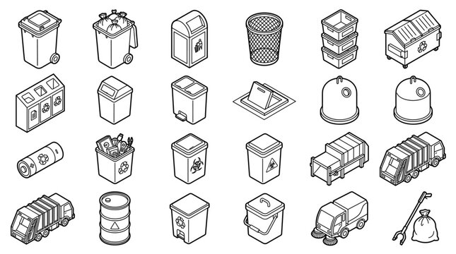 Isometric Waste Management and Recycling Icon Set