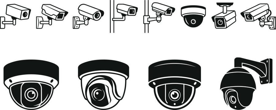 Security camera and CCTV icon set vector illustration isolated on white background for safety and surveillance design 