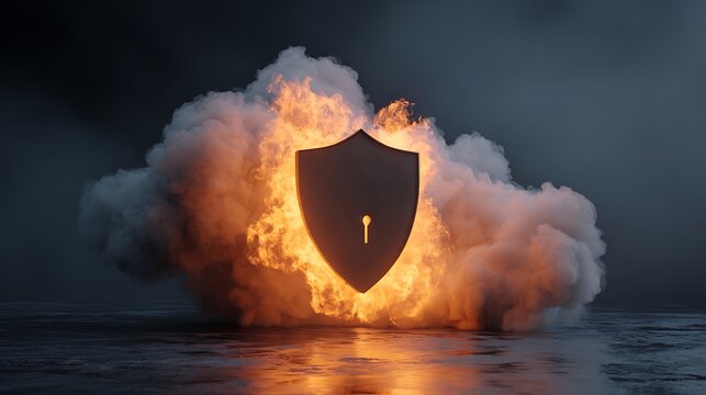 Explosive fireball with orange and yellow flames against dark background explosion