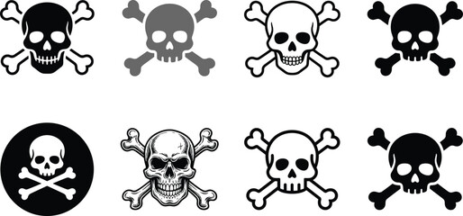 Fototapeta premium Skull And Crossbones Vector Icon Set Featuring Poison Warning Pirate Jolly Roger Danger Hazard Symbol Elements