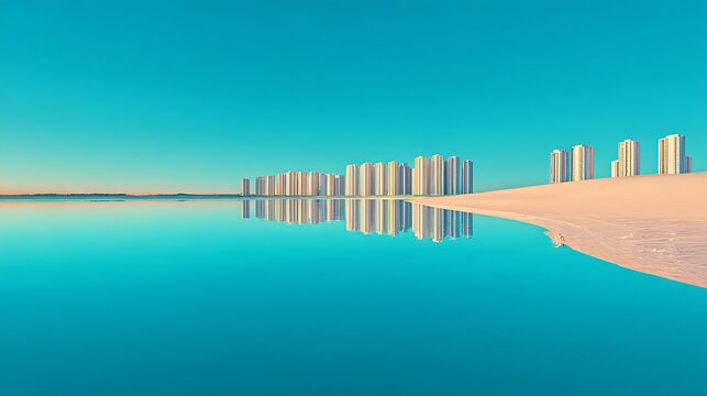 Horizontal gradient banner with white silhouettes of city buildings and skyline
